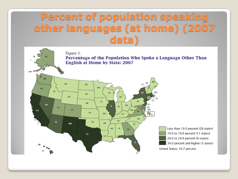 Percent of population speaking other languages ​​(at home) (2007 data)